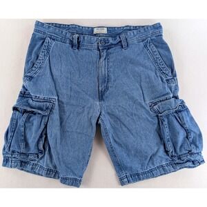 Epic Studio Mens 38 Blue Denim Cargo Shorts Light Wash 100% Cotton Work